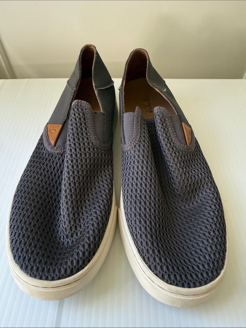 OluKai Women's Slip-On Mesh Moccasins in Charcoal